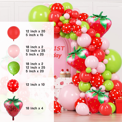 Strawberry Theme Red Pink Fruit Green Balloon Garland Kit