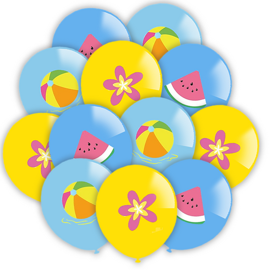 Swimming Pool Summer Printed Latex Balloons 18 Pack