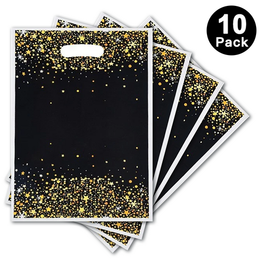 Black Gold Party Gift Loot Bags Plastic 10 Pack