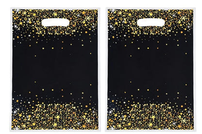 Black Gold Party Gift Loot Bags Plastic 10 Pack
