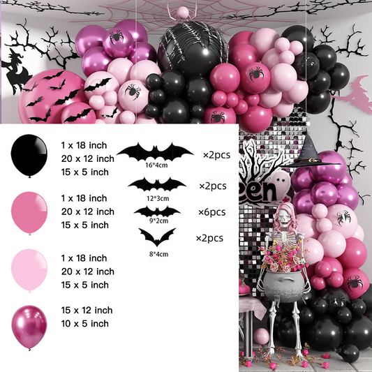 Halloween Theme DIY Balloon Garland Kit Pink Rose Black Balloons with Bats