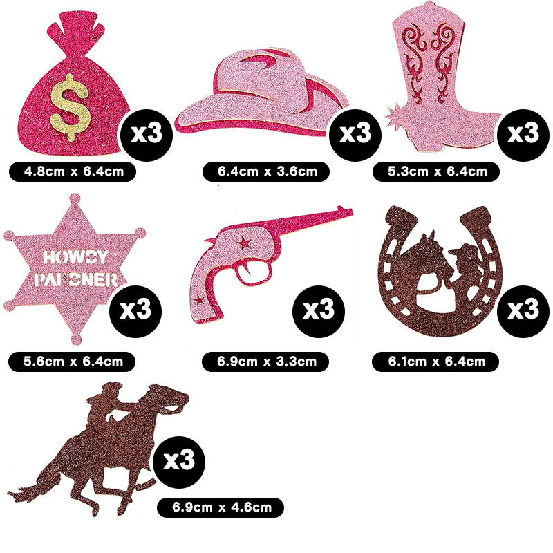 Western CowGirl Theme Glitter Birthday Cupcake Toppers (Pack of 21)