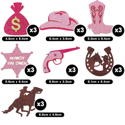 Western CowGirl Theme Glitter Birthday Cupcake Toppers (Pack of 21)