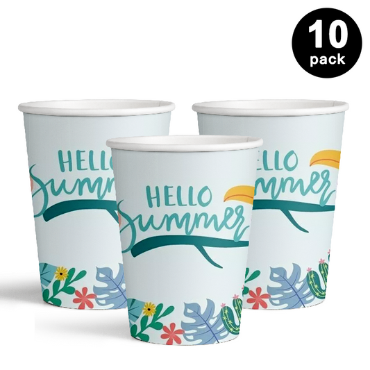 Hawaii Flamingo Theme 250ml Paper Cups 10 Pack