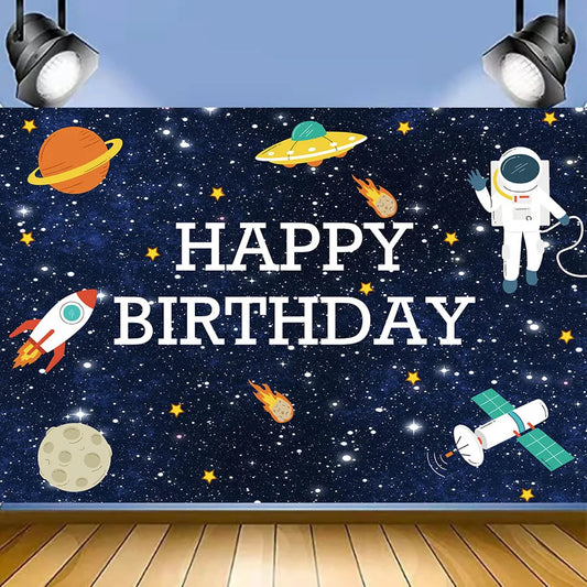 Outer Space Astronaut Rocket Birthday Party Backdrop Banner 150cm x 100cm