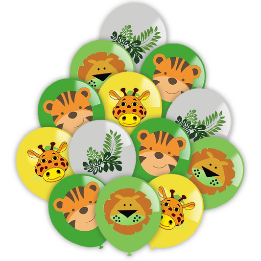 Jungle Animals Printed Latex Balloons 16 Pack