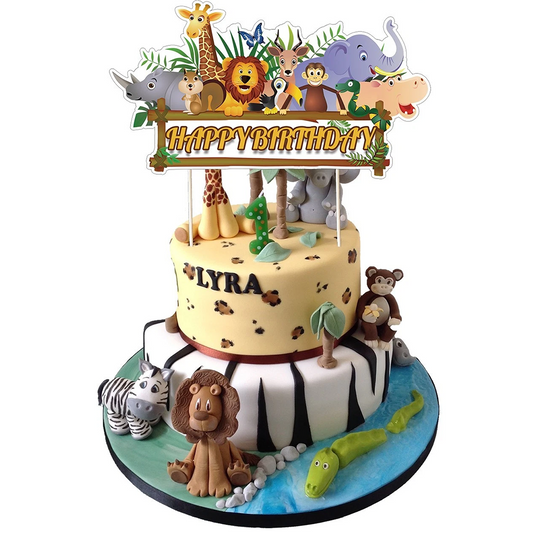 Jungle Animals Theme Birthday Cake Topper