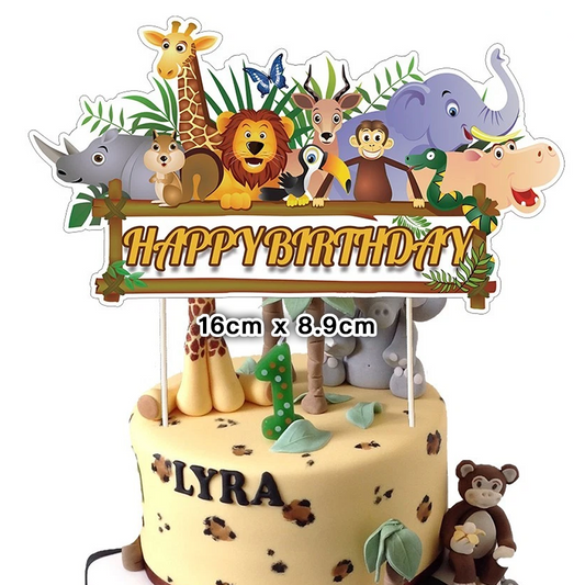 Jungle Animals Theme Birthday Cake Topper