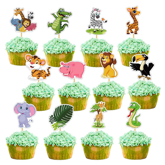 Jungle Animals Theme Cupcake Toppers 24 Pack
