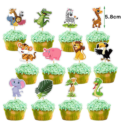 Jungle Animals Theme Birthday Decoration Set - Banner Balloons Cake Toppers Swirls