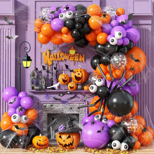 Halloween Theme DIY Balloon Garland Kit Orange Purple Black DIY Spider Balloons