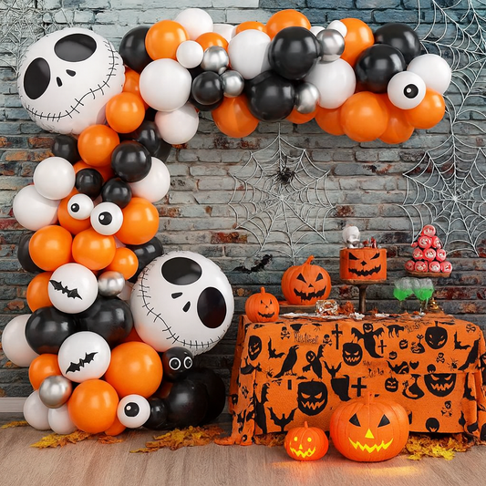 Halloween Theme DIY Balloon Garland Kit Orange White Black Eyeball Balloons