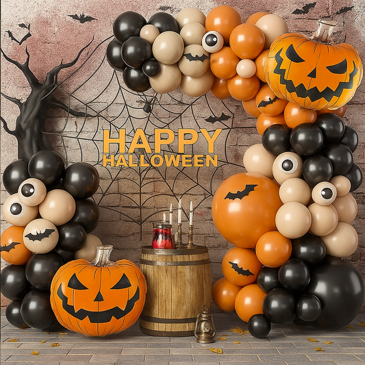 Halloween Theme DIY Balloon Garland Kit Orange Sand White Black Pumpkin Eyeballs Balloons
