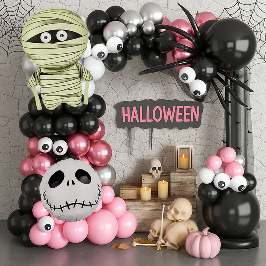 Halloween Theme DIY Balloon Garland Kit Pink Rose White DIY Spider Balloons