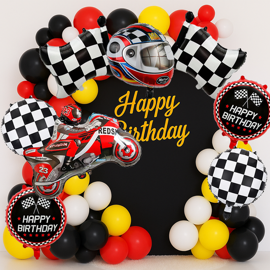 Racing Motorcycle Rider Red Yellow Black Balloon Arch Garland Kit