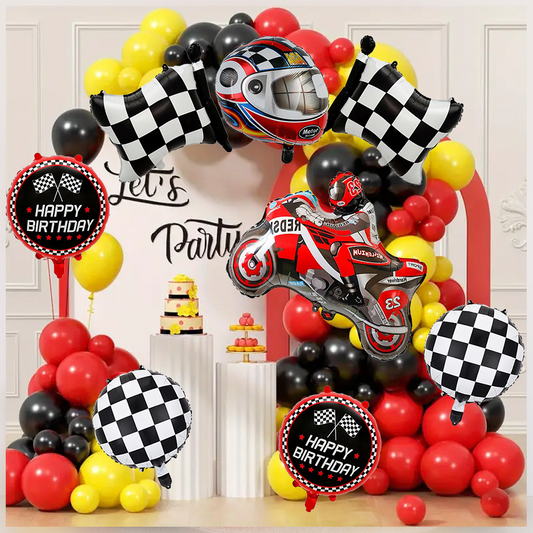 Racing Motorcycle Rider Red Yellow Black Balloon Arch Garland Kit