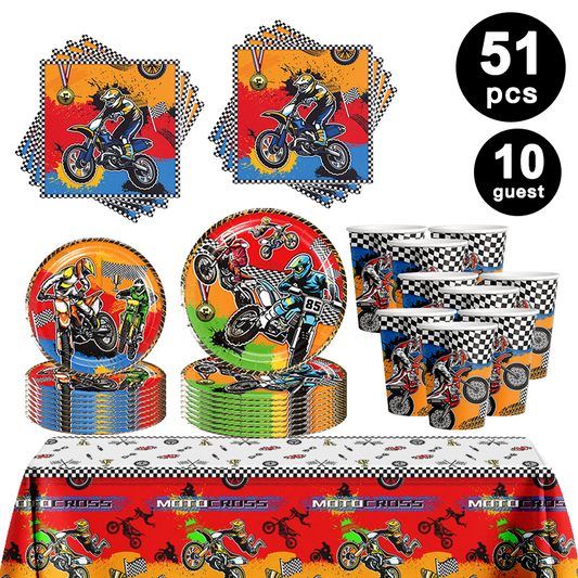 Motorcycle Theme Party Tableware Value Pack for 10 Guest