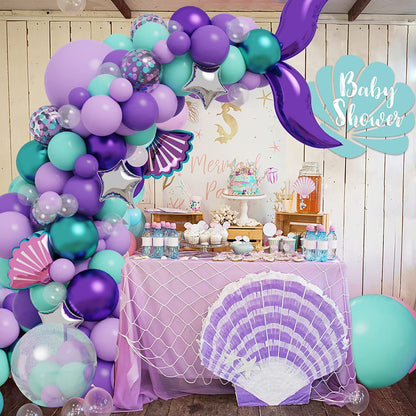 136pcs Mermaid Tail Theme Purple Tiffany Blue Balloon Garland Kit