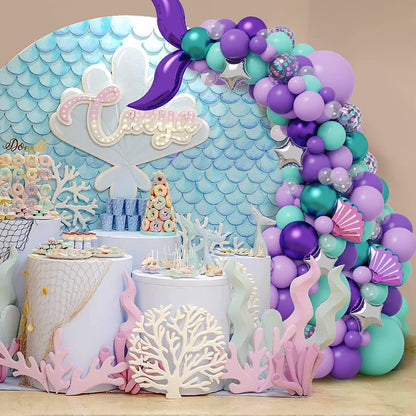 136pcs Mermaid Tail Theme Purple Tiffany Blue Balloon Garland Kit