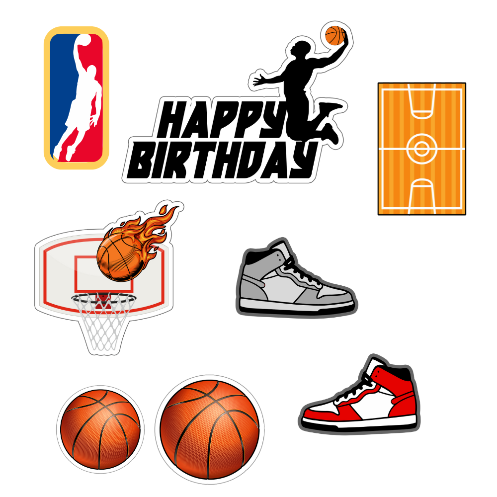 Basketball Theme Birthday DIY Cake Toppers 8 Pack