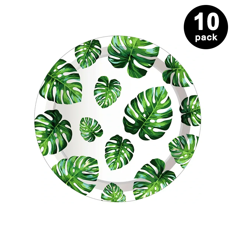 Hawaii Palm Leaves 7 inch 17cm Paper Plates Round 10 Pack