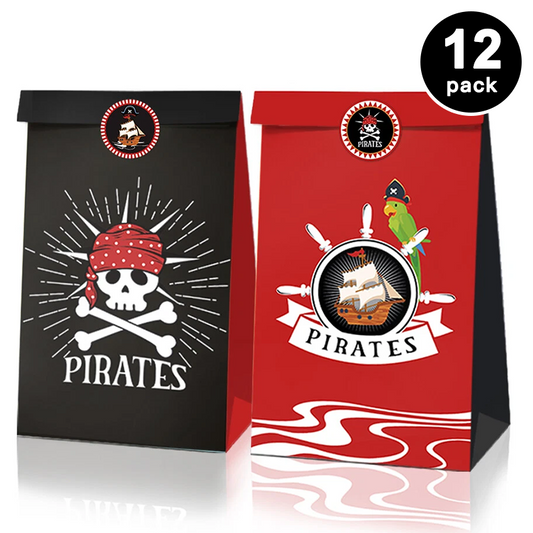 Pirates Theme Paper Gift Bags with Mini Stickers (Pack of 12)
