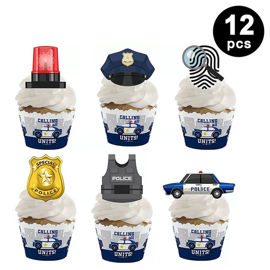 Police Department Theme Cupcake Toppers (Pack of 12)