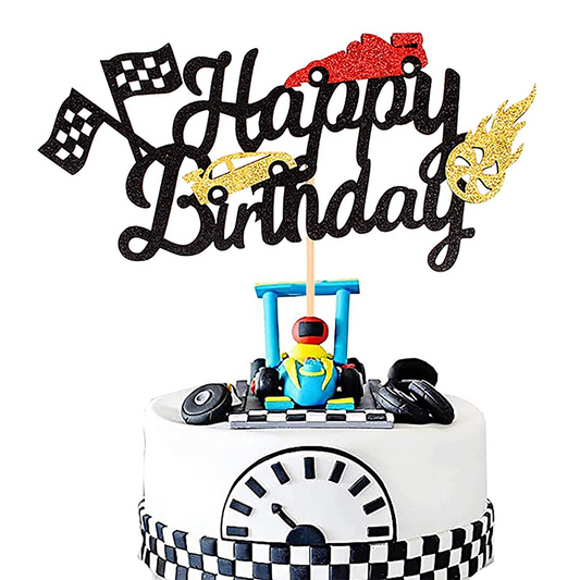 Racing Car Theme Glitter Birthday Cake Topper