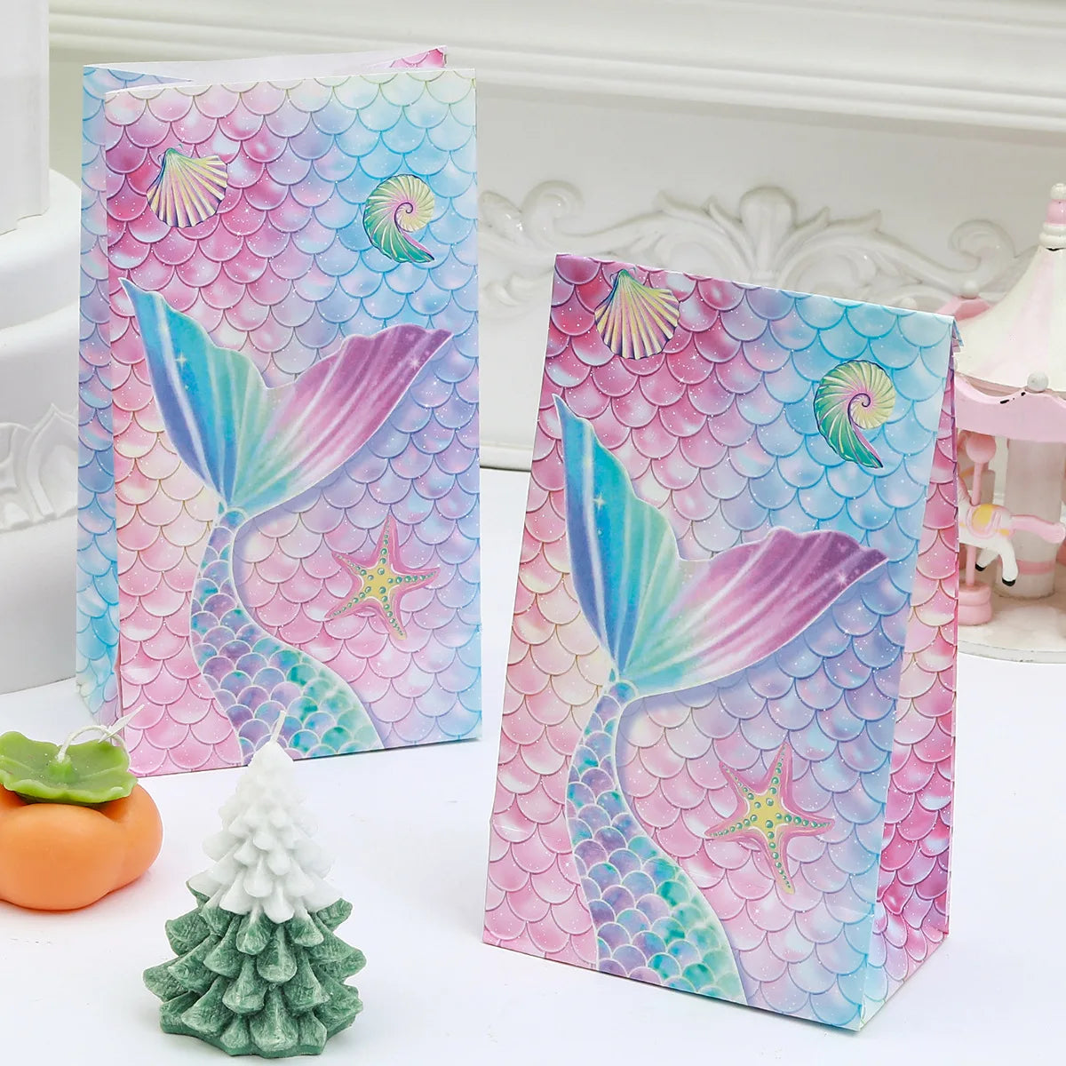 Mermaid Under the Sea Paper Gift Bags with Mini Stickers (Pack of 12)