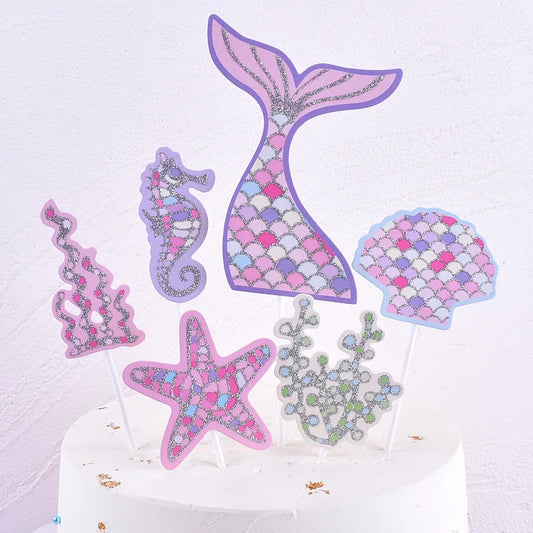 6pcs Mermaid Tail Under the Sea Birthday Cake Toppers
