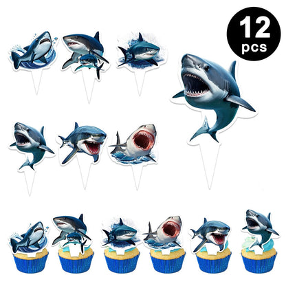 Sharks Theme Party Decoration Set | Birthday Banner Balloons Cake Toppers