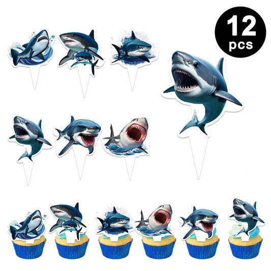 Sharks Theme Cutout Cupcake Toppers 12 Pack