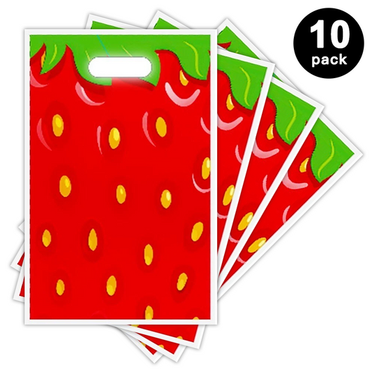 Strawberry Theme Gift Loot Bags Plastic 10pk