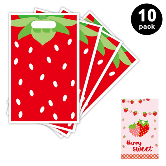Strawberry Theme Gift Loot Bags Plastic 10pk