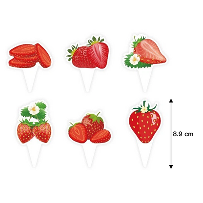 Strawberry Theme Cupcake Toppers 12 Pack