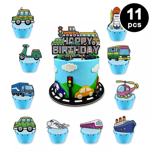 Transportation Vehicles Birthday Cake Topper Kit 11 Pack