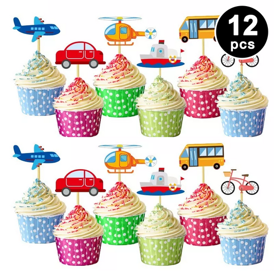 Transportation Vehicles Cutout Cupcake Toppers 12 Pack