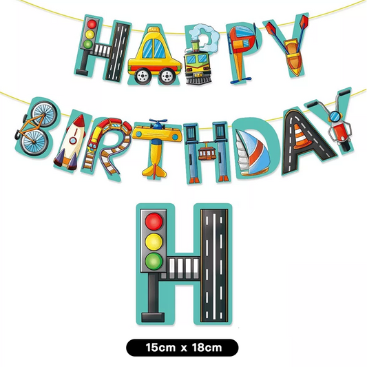 Transportation Vehicles Theme Birthday Banner 2 Meter