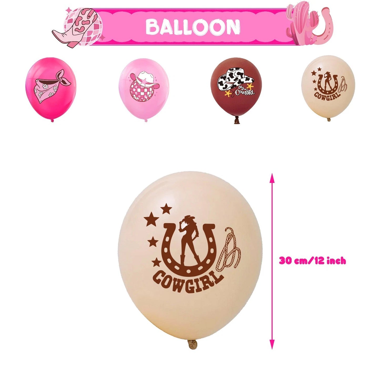 Western CowGirl Party Decoration Set | Birthday Banner Balloons Cake Toppers