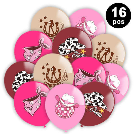 Western CowGirl Printed Assorted Latex Balloon 16 Pack