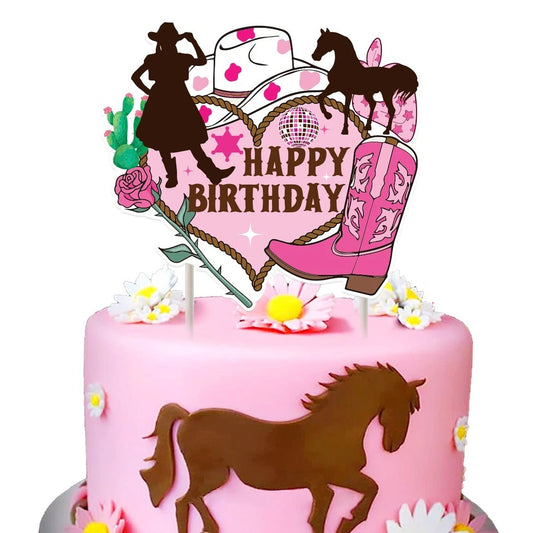 Western CowGirl Theme Birthday Cake Topper