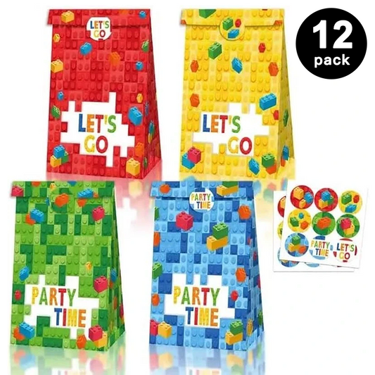 Building Blocks Theme Paper Gift Bags with Mini Stickers (Pack of 12)