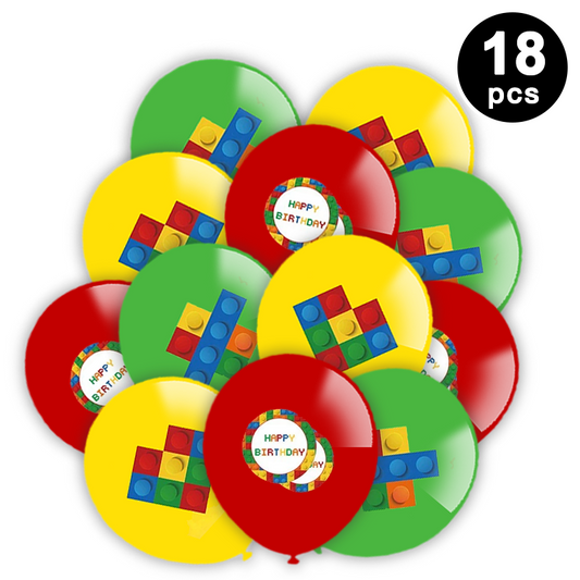 18pcs Building Blocks Theme Printed Assorted Latex Balloons