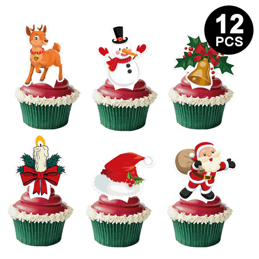 Merry Christmas Party Cupcake Toppers 12PK