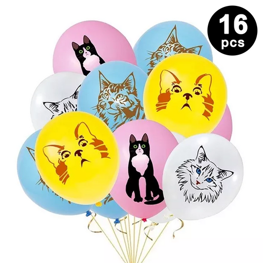 16pcs Cats and Kittens Theme Printed Assorted Latex Balloons