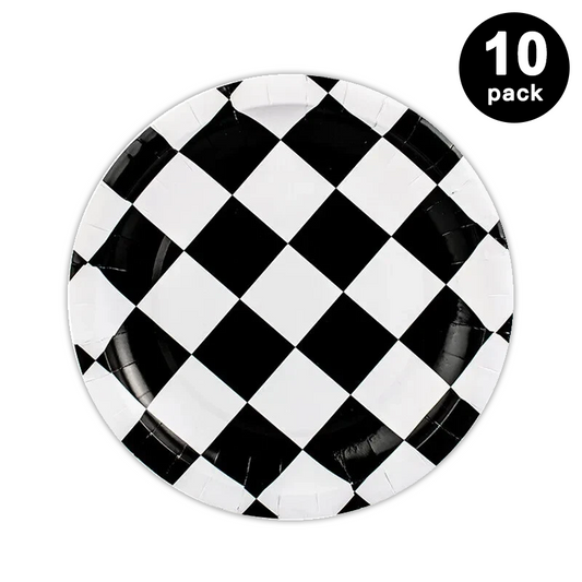 Checkered Print 7 inch 18cm Paper Plates Round (Pack of 10)
