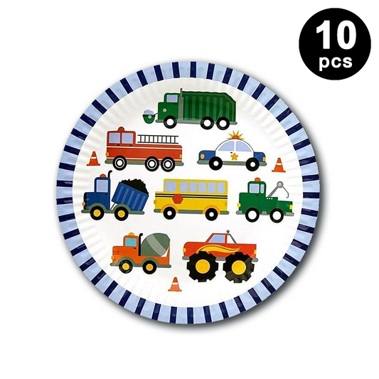 Construction Truck Theme 7 inch 17cm Paper Plates Round 10pk