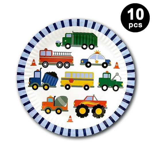 Construction Truck Theme 9 inch 23cm Paper Plates Round 10pk