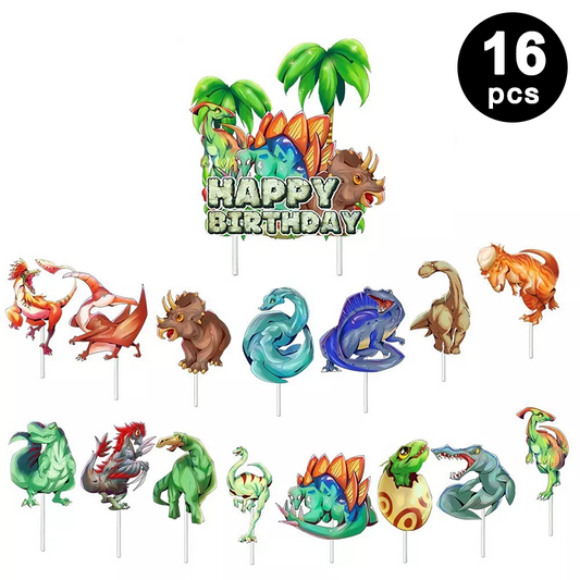 16pcs Jurassic Dinosaur Theme Cake Cupcake Toppers