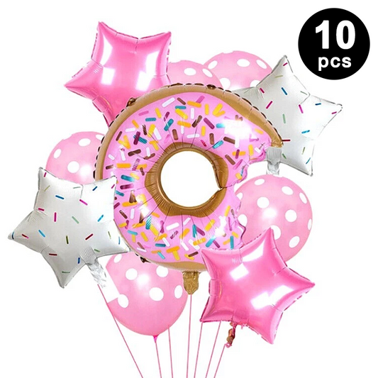 10pcs Pink Sprinkle Donut Shaped Foil Balloon Bundle